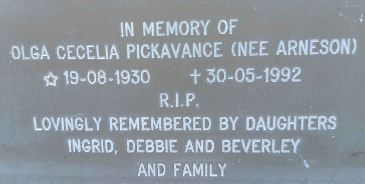 PICKAVANCE Olga Cecelia nee ARNESON 1930-1992