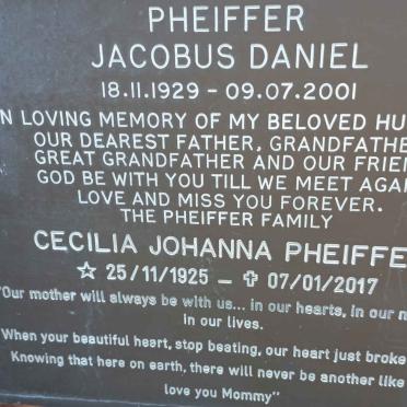 PHEIFFER Jacobus Daniel 1929-2001 &amp; Cecilia Johanna 1925-2017