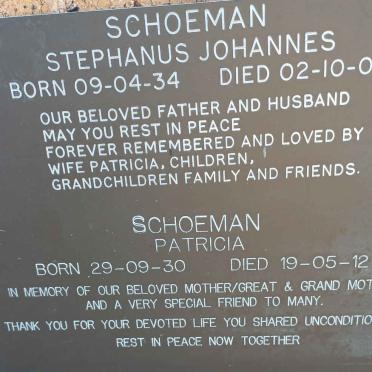 SCHOEMAN Stephanus Johannes 1934-2001 &amp; Patricia 1930-2012