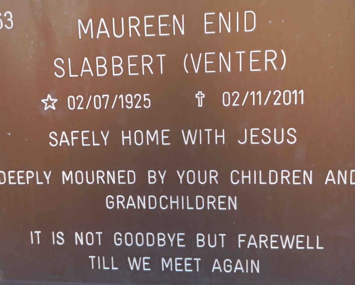 SLABBERT Maureen Enid nee VENTER 1925-2011