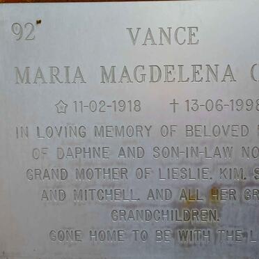 VANCE Maria Magdelena 1918-1998