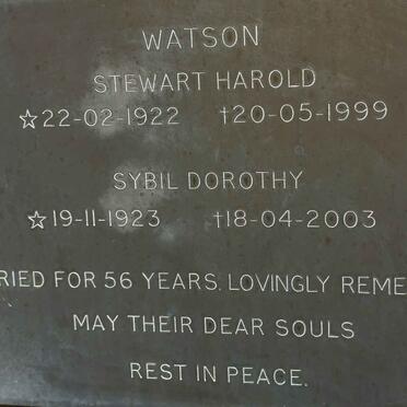 WATSON Stewart Harold 1922-1999 &amp; Sybil Dorothy 1923-2003