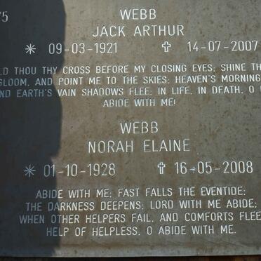 WEBB Jack Arthur 1921-2007 &amp; Norah Elaine 1928-2008