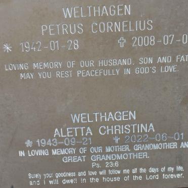 WELTHAGEN Petrus Cornelius 1942-2008 &amp; Aletta Christina 1943-2022