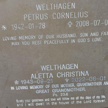 WELTHAGEN Petrus Cornelius 1942-2008 &amp; Aletta Christina 1943-2022