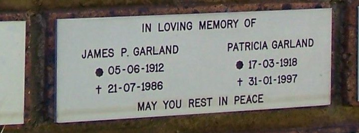 GARLAND James P. 1912-1986 &amp; Patricia 1918-1997