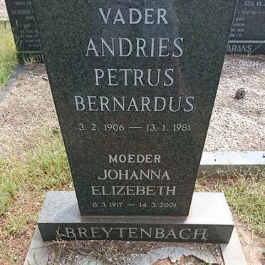 BREYTENBACH Andries Petrus Bernardus 1906-1981 &amp; Johanna Elizebeth 1917-2001