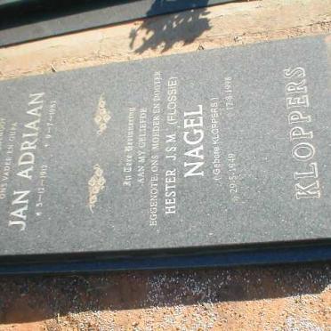 KLOPPERS Jan Adriaan 1912-1982 :: NAGEL Hester J.S.M. nee KLOPPERS 1949-1998