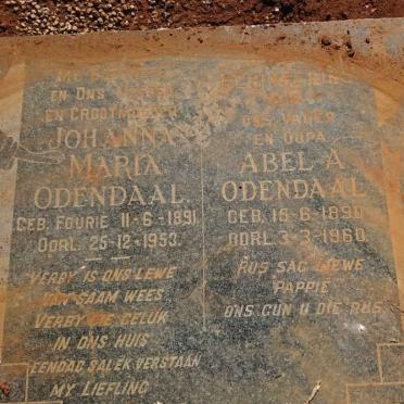 ODENDAAL Abel A. 1890-1960 &amp; Johanna Maria FOURIE 1891-1953