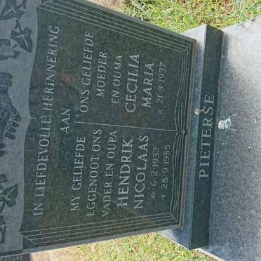 PIETERSE Hendrik Nicolaas 1932-1985 &amp; Cecilia Maria 1937-