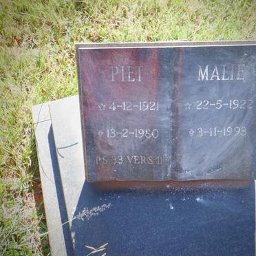 PRINSLOO Piet 1921-1980 &amp; Malie 1922-1993