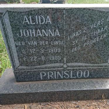 PRINSLOO Alida Johanna nee VAN DER LINDE 1909-1985