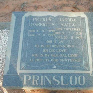 PRINSLOO Petrus Gysbertus 1892-1971 &amp; Jacoba Maria PIETERSE 1909-1971