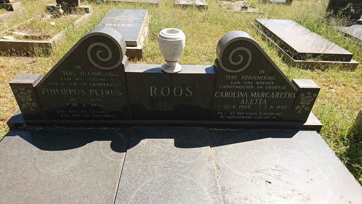 ROOS Philippus Petrus 1898-1974 &amp; Carolina Margaretha Aletta 1905-1992