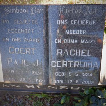 RENSBURG Coert Paul J., van 1922-1969 &amp; Rachel Gertruida 1934-2002