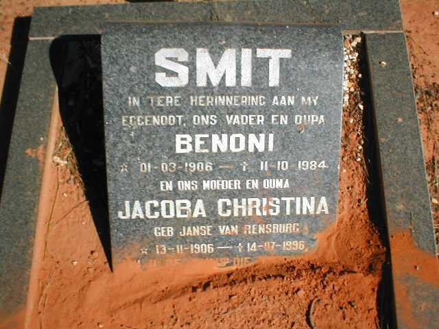 SMIT Benoni 1906-1984 &amp; Jacoba Christina JANSE VAN RENSBURG 1906-1996