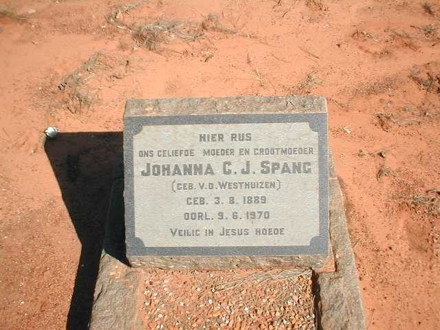 SPANG Johanna C.J. nee V.D. WESTHUIZEN 1889-1970