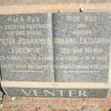 VENTER Pieter Johannes Lodewyk 1895-1948 &amp; Adriana Catharina VAN MANEN 1900-1972
