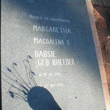 VENTER Margaretha Magdalena nee RHEEDER 1911-1996