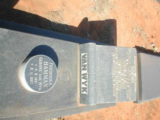 WYK Stephanus Johannes, van 1873-1938 :: HAMMAN Fredricka nee VAN WYK 1901-1987