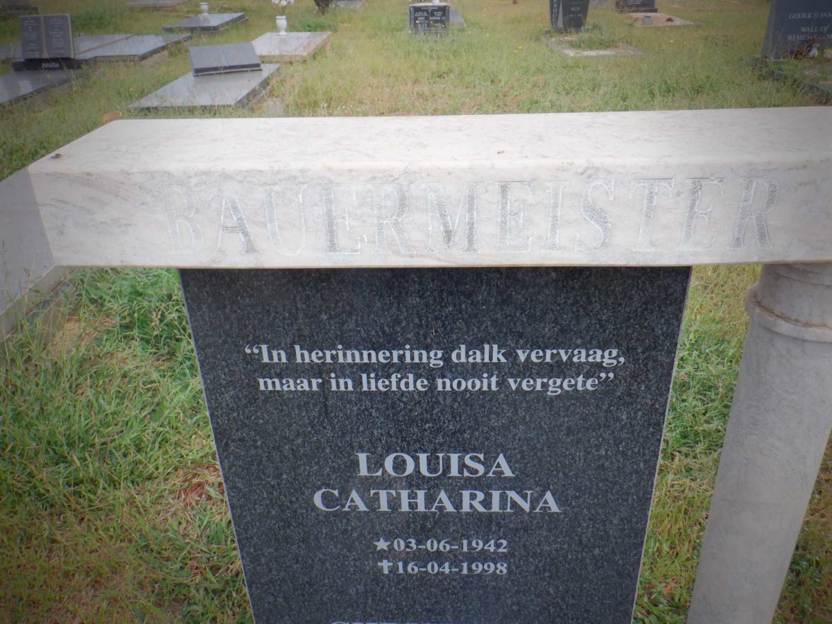 BAUERMEISTER Christiaan Coenraad 1931-1999 &amp; Louisa Catharina 1942-1998