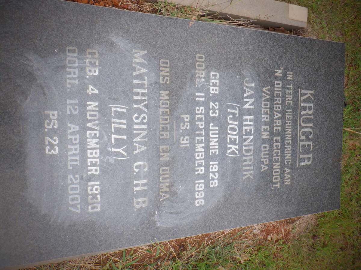 KRUGER Jan Hendrik 1928-1996 &amp; Mathysina C.H.B. 1930-2007