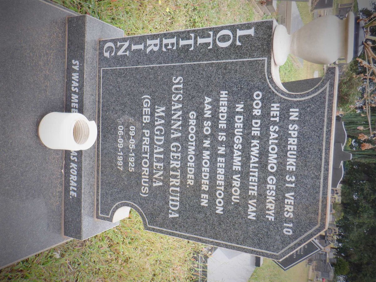 LOTTERING Susanna Gertruida Magdalena nee PRETORIUS 1925-1997