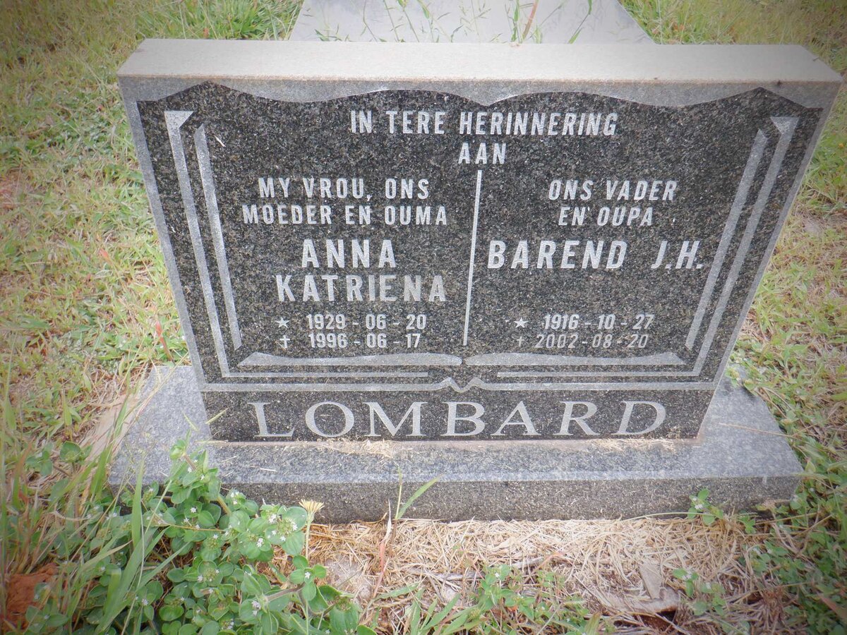 LOMBARD Barend J.H. 1916-2002 &amp; Anna Katriena 1929-1996