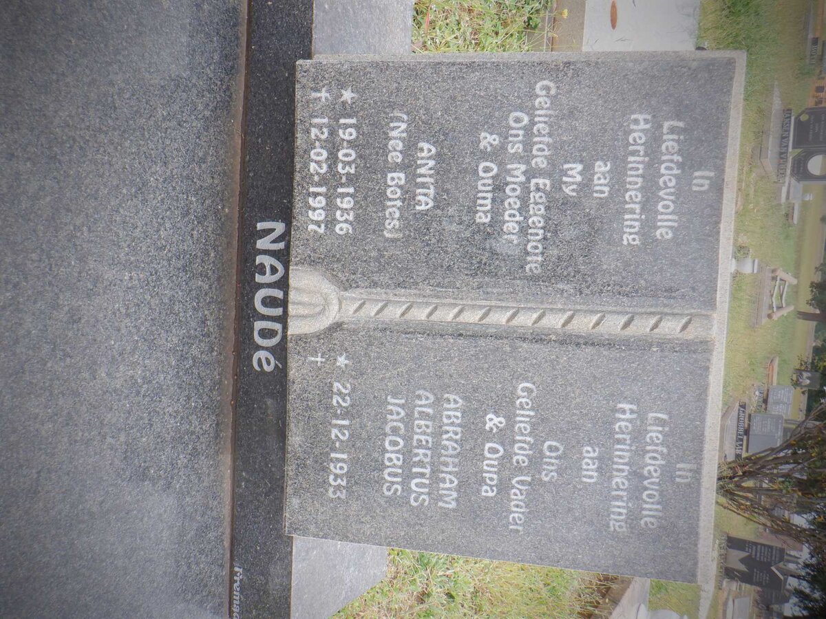 NAUDÉ Abraham Albertus Jacobus 1933- &amp; Anita BOTES 1936-1997