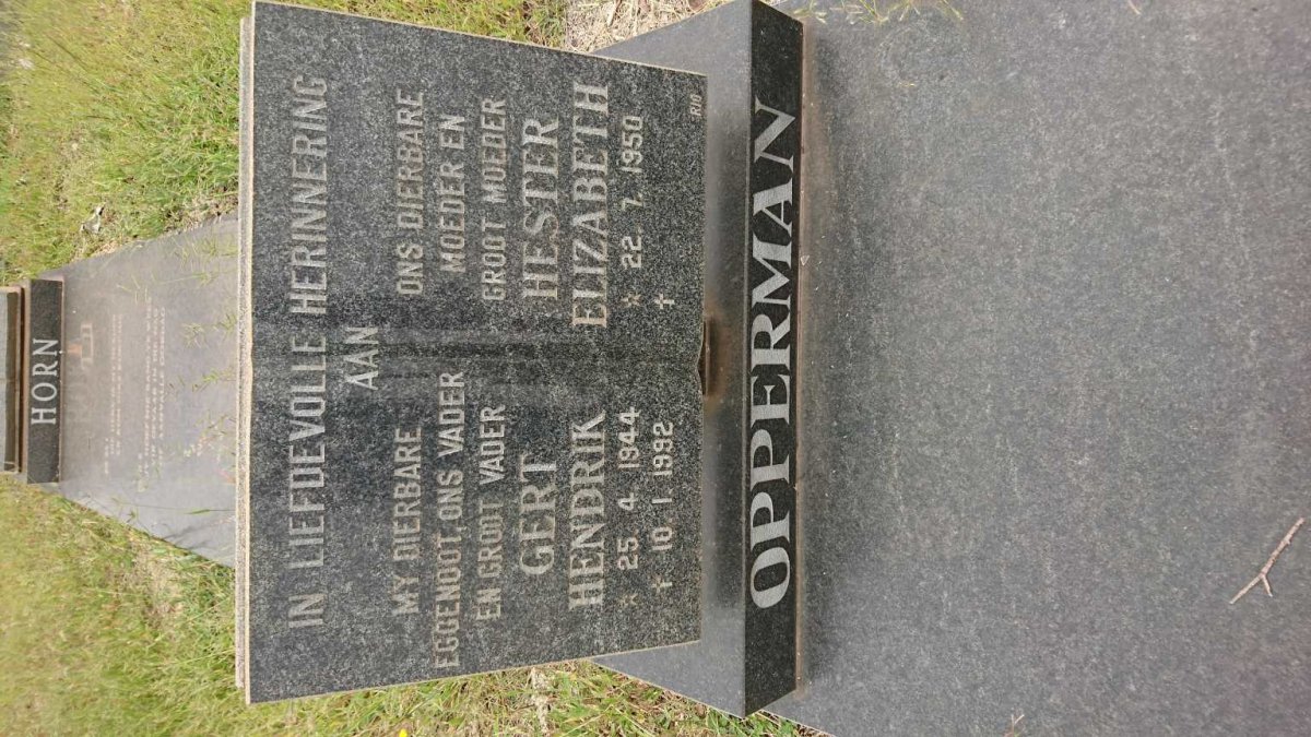 OPPERMAN Gert Hendrik 1944-1992 &amp; Hester Elizabeth 1950-
