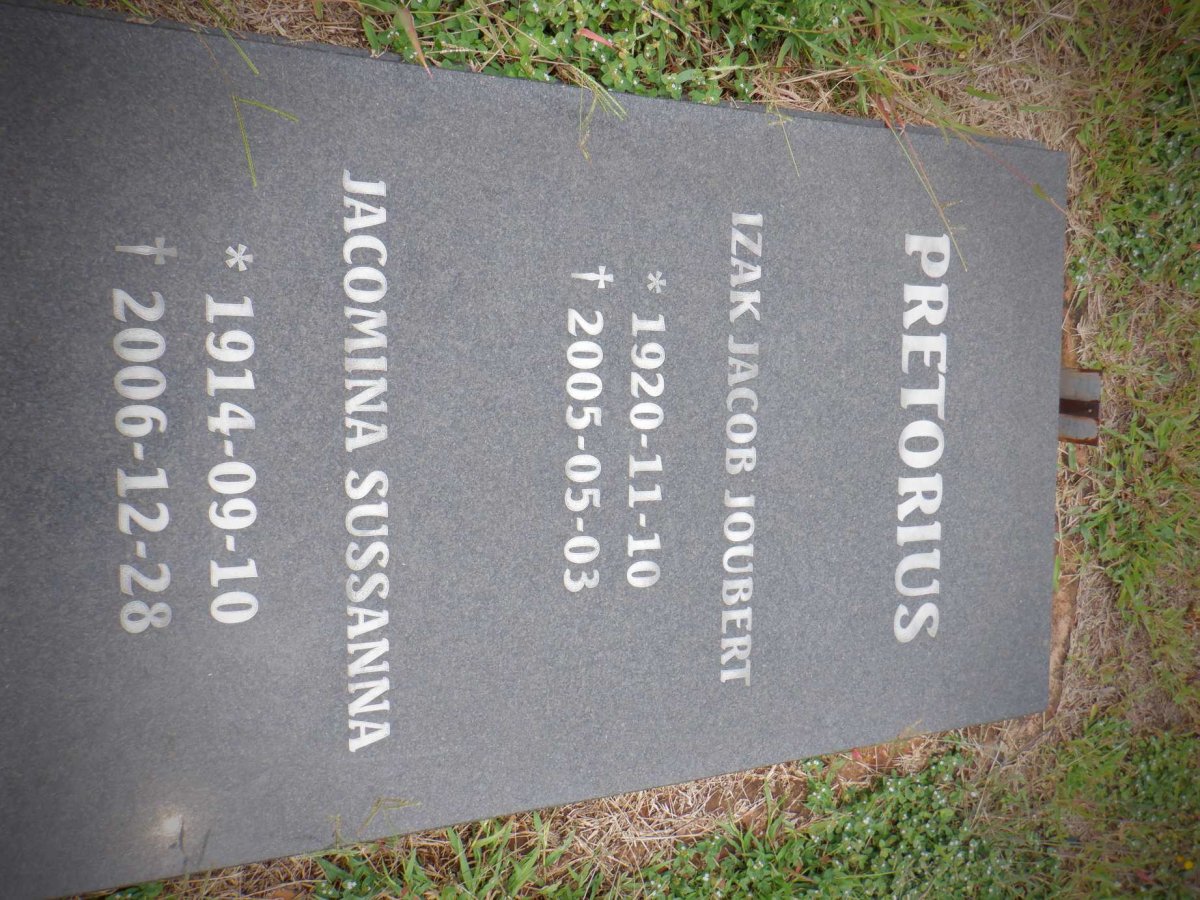 PRETORIUS Izak Jacob Joubert 1920-2005 &amp; Jacomina Sussanna 1914-2006