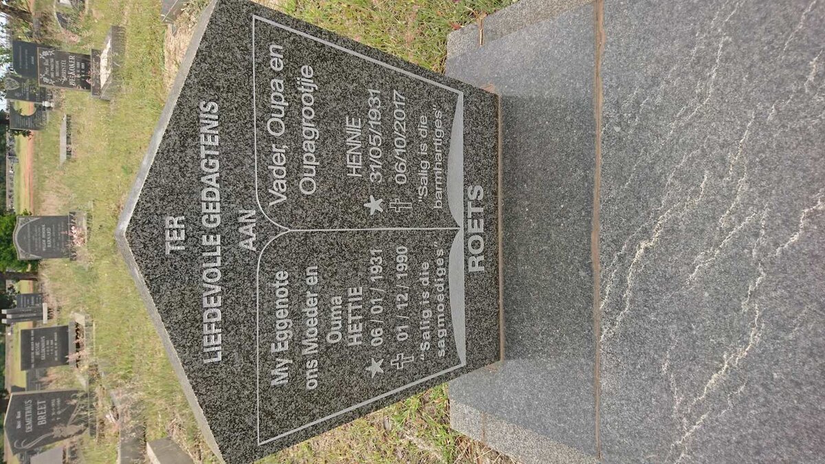 ROETS Hennie 1931-2017 &amp; Hettie 1931-1990