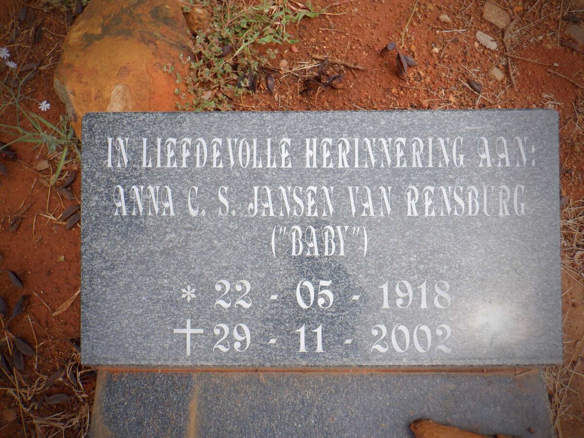 RENSBURG Anna C.S., Jansen van 1918-2002