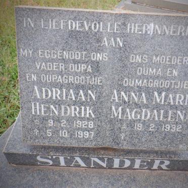 STANDER Adriaan Hendrik 1928-1997 &amp; Anna Maria Magdalena 1932-