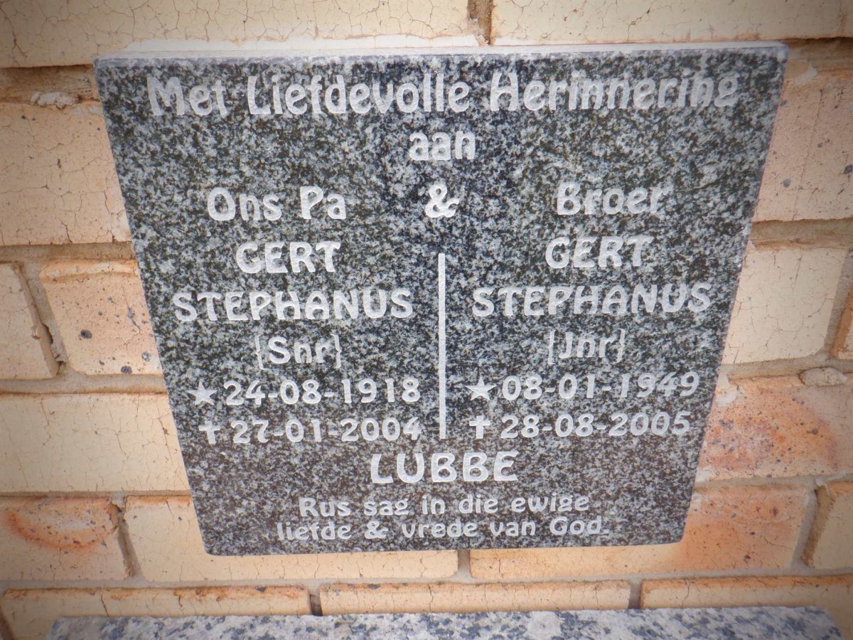 LUBBE Gert Stephanus 1918-2004 :: LUBBE Gert Stephanus 1949-2005