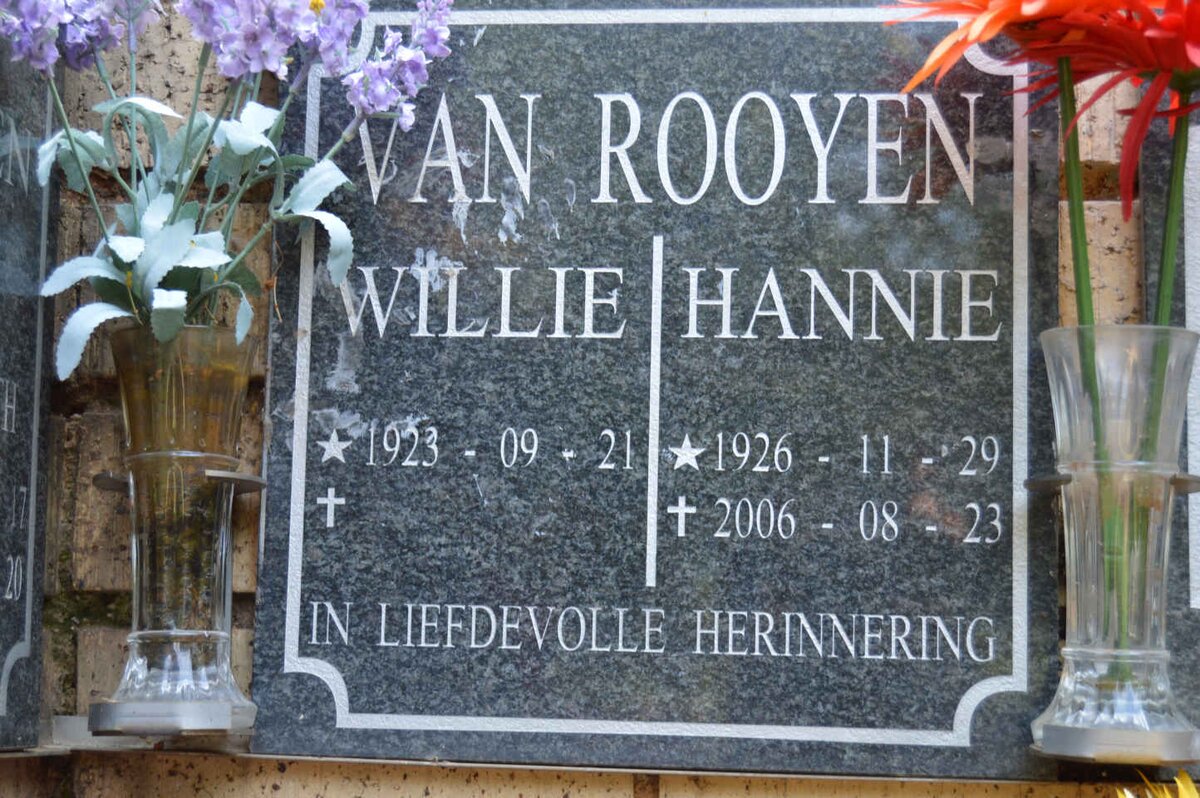 ROOYEN Wilie, van 1923- &amp; Hannie 1926-2006