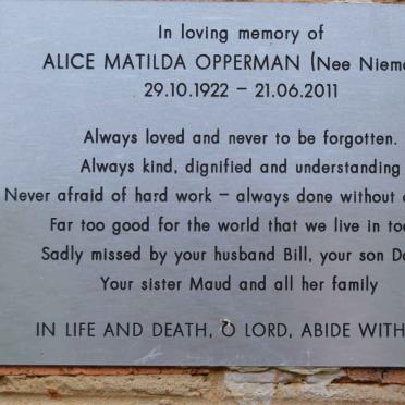 OPPERMAN Alice Matilda nee NIEMAND 1922-2011