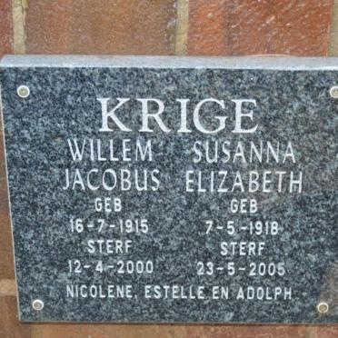 KRIGE Willem Jacobus 1915-2000 &amp; Susanna Elizabeth 1918-2005