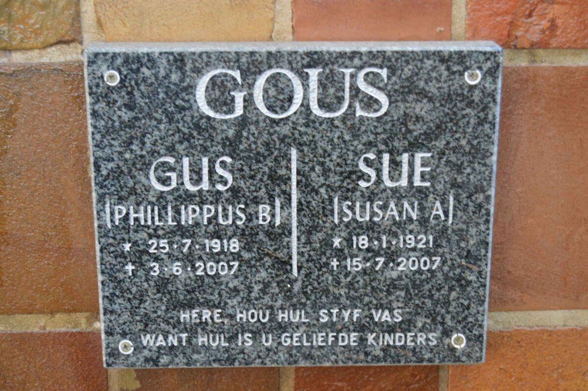 GOUS Phillippus B. 1918-2007 &amp; Susan A. 1921-2007
