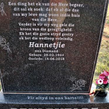 BEYLEVELDT Hannetjie 1944-2018
