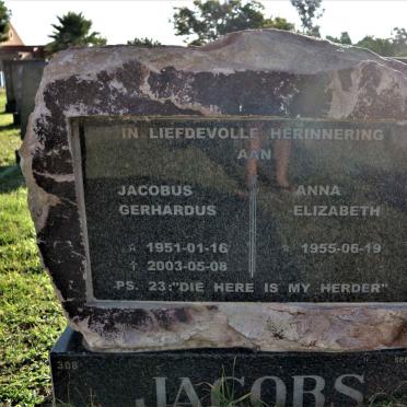 JACOBS Jacobus Gerhardus 1951-2003 &amp; Anna Elizabeth 1955-