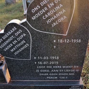 JONKER Matthuis Johannes 1958-2019 &amp; Carolina Johanna Jacoba 1958-