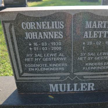 MULLER Cornelius Johannes 1930-2000 &amp; Martha Alettha 1923-