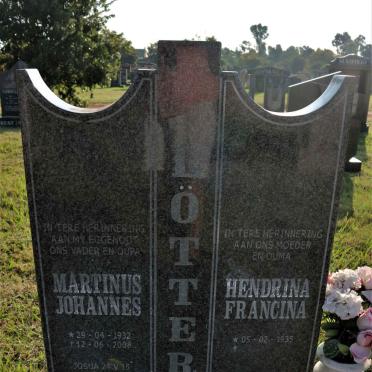 OTTER Martinus Johannes 1932-2008 &amp; Hendrina Francina 1935-
