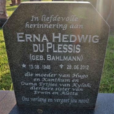 PLESSIS Erna Hedwig, du nee BAHLMANN 1948-2012
