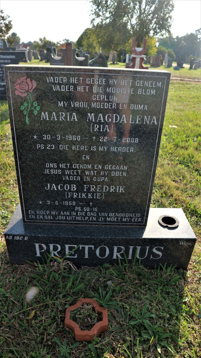 PRETORIUS Jacob Fredrik 1958- &amp; Maria Magdalena 1960-2008
