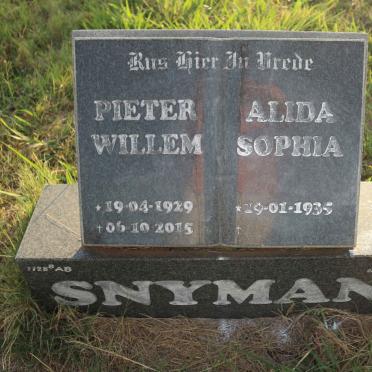 SNYMAN Pieter Willem 1929-2015 &amp; Alida Sophia 1935-