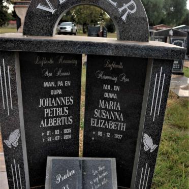 VENTER Johannes Petrus Albertus 1935-2016 &amp; Maria Susanna Elizabeth 1937-