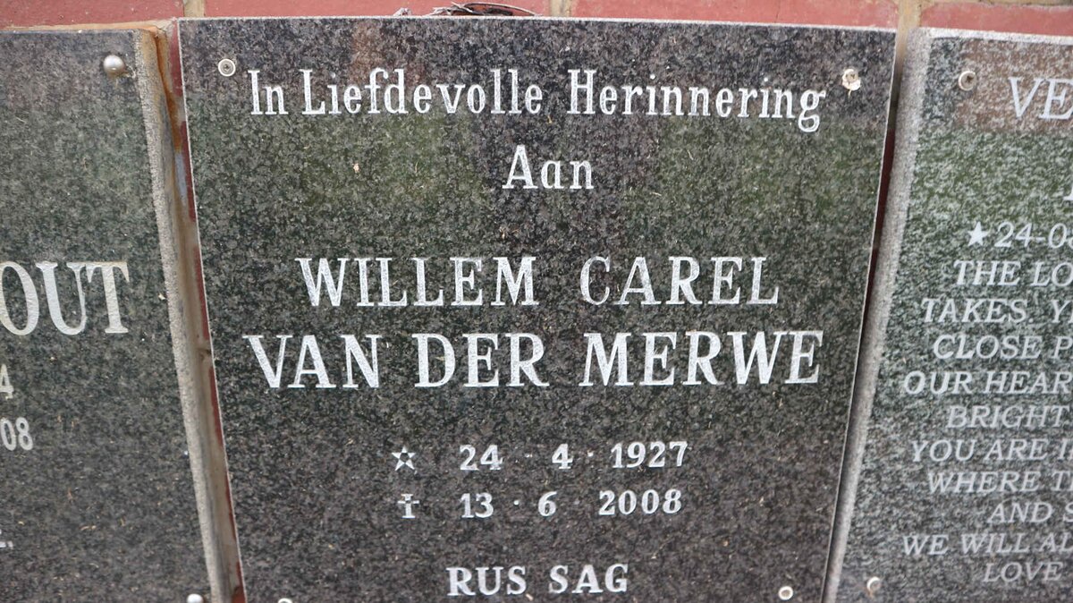 MERWE Willem Carel, van der 1927-2008