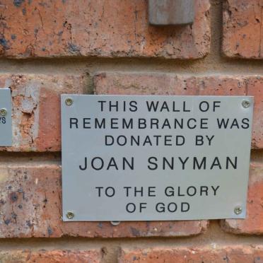 Gauteng, BENONI, Central Methodist Church, Memorial Wall